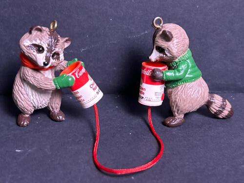 Pair of Raccoon Christmas Ornaments with Campbell's Soup Cans