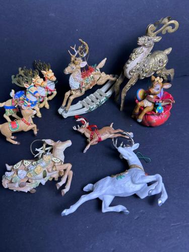 Assorted Christmas Reindeer Ornaments, Various Decorative Styles