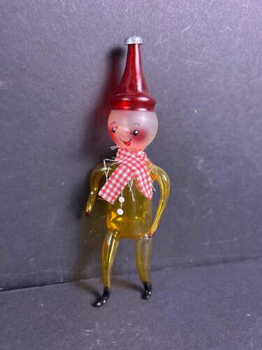 Vintage Glass Elf Ornament with Red Hat and Scarf