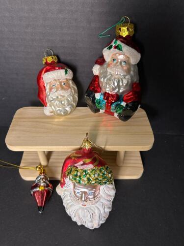 Santa Claus Glass Christmas Ornaments, Hand-Painted Vintage-Style
