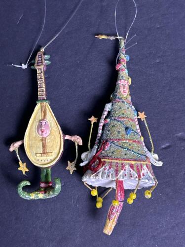 Whimsical Christmas Tree and Mandolin Figurine Ornaments