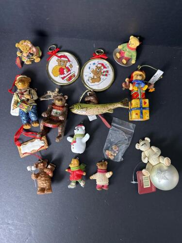 Assorted Teddy Bear Christmas Ornaments in Holiday Attire