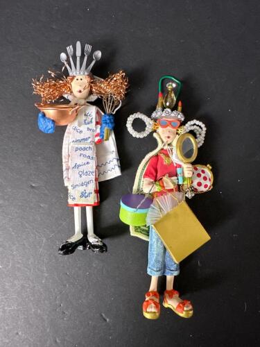 Whimsical Mixed Media Female Figurines with Shopping and Kitchen Themes