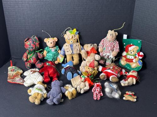 Assorted Plush Teddy Bear Christmas Ornaments and Stockings