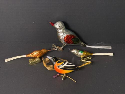 Assorted Vintage-Style Bird Christmas Ornaments