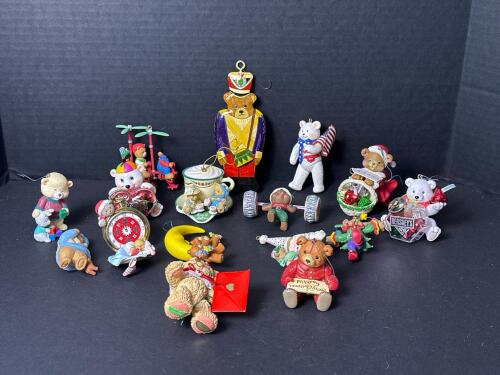 Assorted Bear Christmas Ornaments, 1990s Holiday Decorations