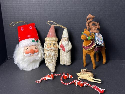 Vintage-Style Santa and Reindeer Christmas Ornaments Assortment