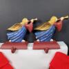 Pair of Cast Iron Angel Christmas Stocking Holders And Stocking Pair - 2