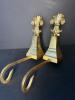 Pair of Brass Fleur-de-Lis Fireplace Stocking Holders