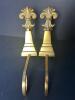Pair of Brass Fleur-de-Lis Fireplace Stocking Holders - 2