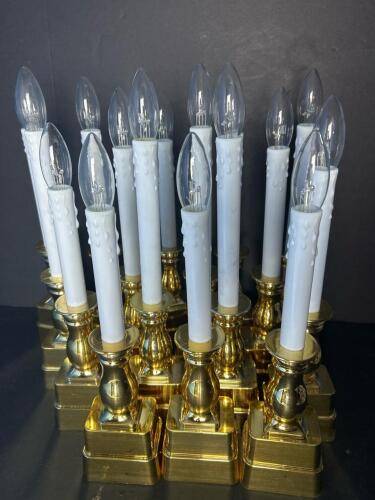 Gold Toned Electric Window Candle Lamps with Timer Sensors