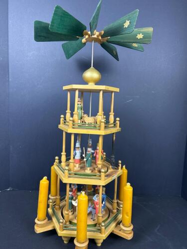 Multitier Wooden Christmas Carousel with Nativity and Soldiers
