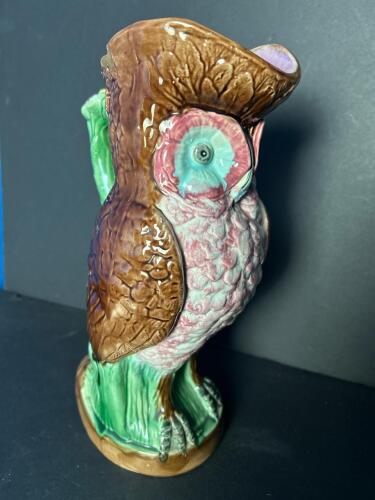 Majolica-Style Owl Pitcher with Polychrome Glaze