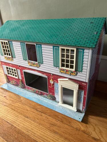 Vintage Tin Litho Dollhouse with Midcentury Details