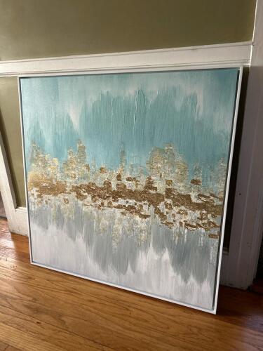 Abstract Cityscape-Style Mixed Media Painting 33&rdquo;x33&rdquo;x2&rdquo;