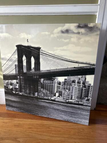 Brooklyn Bridge Black and White Glossy Cityscape Canvas Print 30&rdquo;x30&rdquo;x2&rdquo;