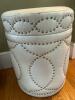 White Faux Croc-Embossed Upholstered Storage Ottoman with Nailhead Trim - 5