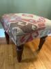 Kilim-Style Upholstered Footstool With Turned Wooden Legs