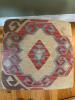 Kilim-Style Upholstered Footstool With Turned Wooden Legs - 2