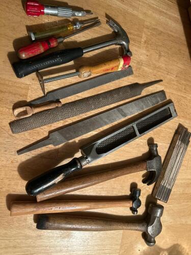 Vintage Hand Tools, Hammers, Screwdrivers, Files & Folding Ruler