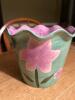 Hand-Painted Nantucket Floral Pottery Vase with Scalloped Rim
