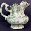 Green Spongeware Pottery Pitcher With Scalloped Rim