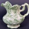 Green Spongeware Pottery Pitcher With Scalloped Rim - 2