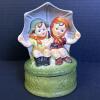 Ceramic Music Box with Children Under Umbrella