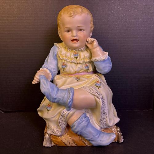 Vintage Ceramic Child Figurine in Victorian-Style Dress