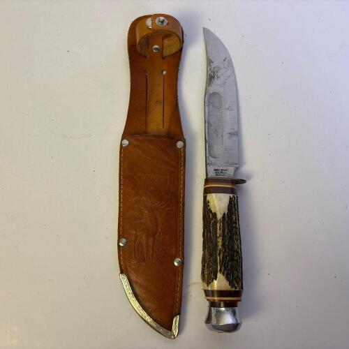 German Stag Handle Fixed Blade Knife with Sheath