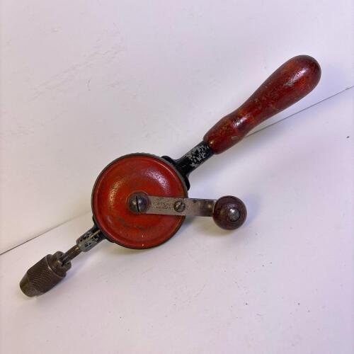 Vintage Craftsman Hand Crank Drill with Wood Handle