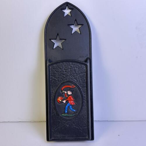 EMIG Black Cast Metal Wall Pocket with Fireman Motif