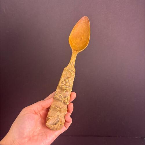 Carved Wooden Spoon with Grape Vine Motif