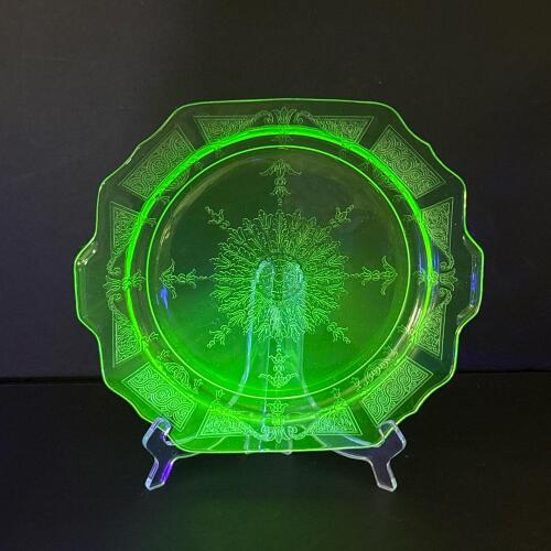 Ornate Green Uranium Glass Plate