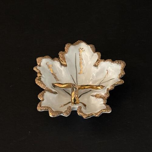Leaf Shaped Ceramic Trinket Dish with Gilt Trim
