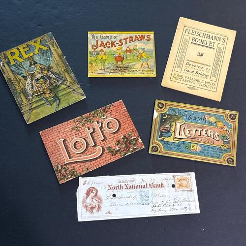 Vintage Ephemera Lot with Game Graphics, Baking Booklet and Bank Check