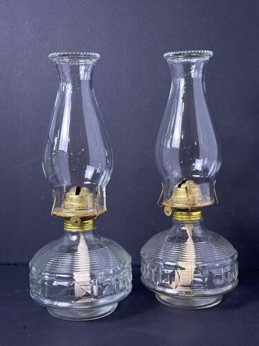 Pair of Vintage-Style Glass Oil Lamps