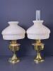 Pair of Aladdin Model 23 Brass Oil Lamps with Glass Shades - 2