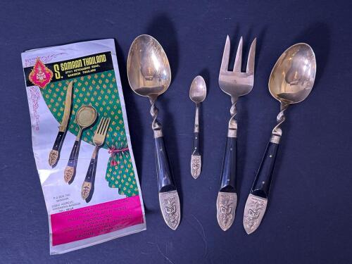 Samran Thailand Bronze and Black Enamel Flatware Set, Thai-Style