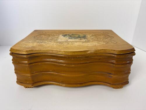 Wooden Vanity Jewelry Box With Mirror and Decorative Top