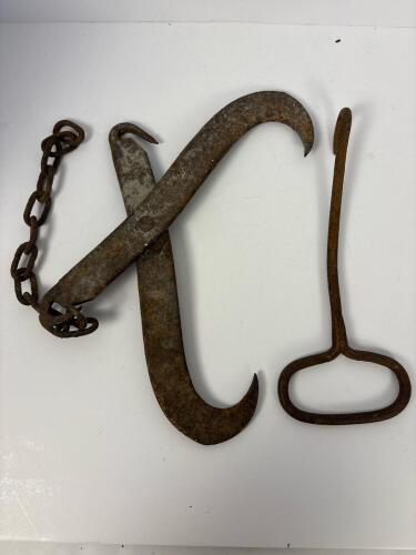 Vintage Iron Ice Tongs and Meat Hook