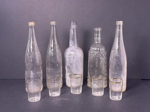 Vintage Glass Bottles and Lord's Prayer Drinking Glasses
