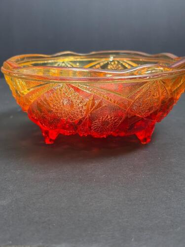 Amberina Pressed Glass Bowl with Footed Base