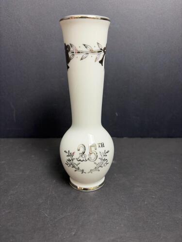Lefton China Hand Painted 25th Anniversary Bud Vase