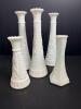 Five Milk Glass Vases in Diamond Pattern, Brody Co. Cleveland