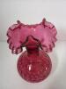 Cranberry Glass Vase With Ruffled Rim and Hobnail Pattern - 2