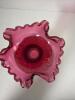 Cranberry Glass Vase With Ruffled Rim and Hobnail Pattern - 3