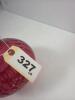Cranberry Glass Vase With Ruffled Rim and Hobnail Pattern - 8