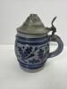 Blue-Grey Glaze German Beer Stein With Pewter Lid