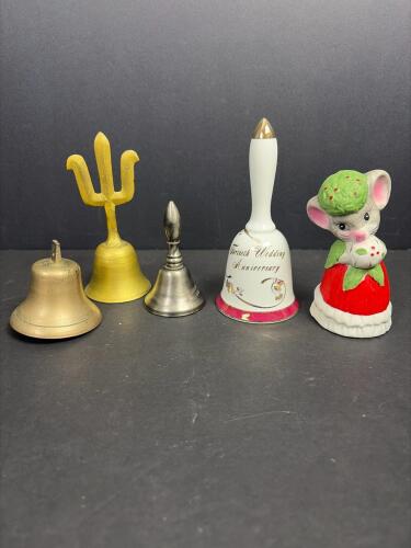 Decorative Table Bells and Jasco Mouse Figurine Grouping